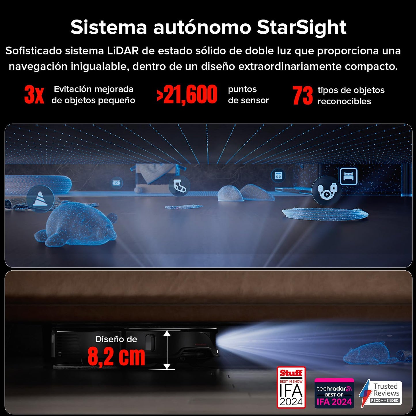 roborock Qrevo Slim Robot Aspirador, 8.2 cm, Navegación pionero Tiempo de Vuelo (ToF) en 3D y StarSight™