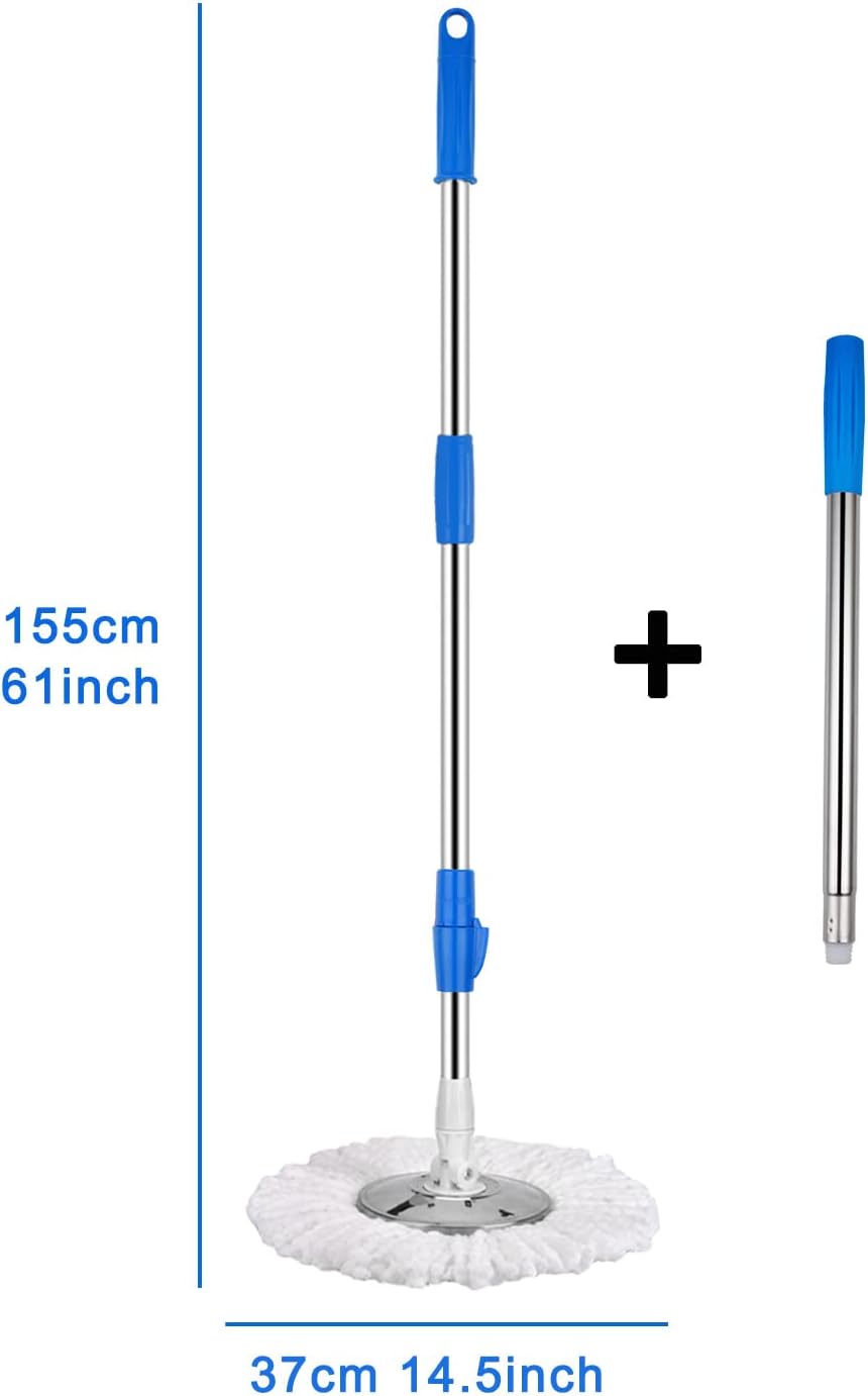 Sistema de fregona y cubo giratorio, fregona giratoria de microfibra 360 y cubo con juego de escurridor y mango extendido de 61 pulgadas, cubo de fregona con 3 recambios de cabezal de repuesto para