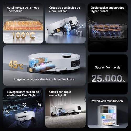 dreame Aqua10 Ultra Track Complete, Robot Aspirador, Friega a 45 °C, Temperatura Constante, Cruza Obstáculos de 6 cm