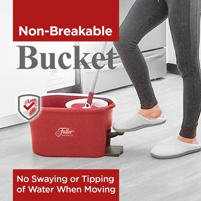 Fuller Brush Sistema de Cubo de fregona giratoria, fácil de escurrir, Giro de 360°, Limpieza de Suelos sin Rayas, 2 Cabezales de fregona de Microfibra, además de jabón de Aceite de Doble Resistencia