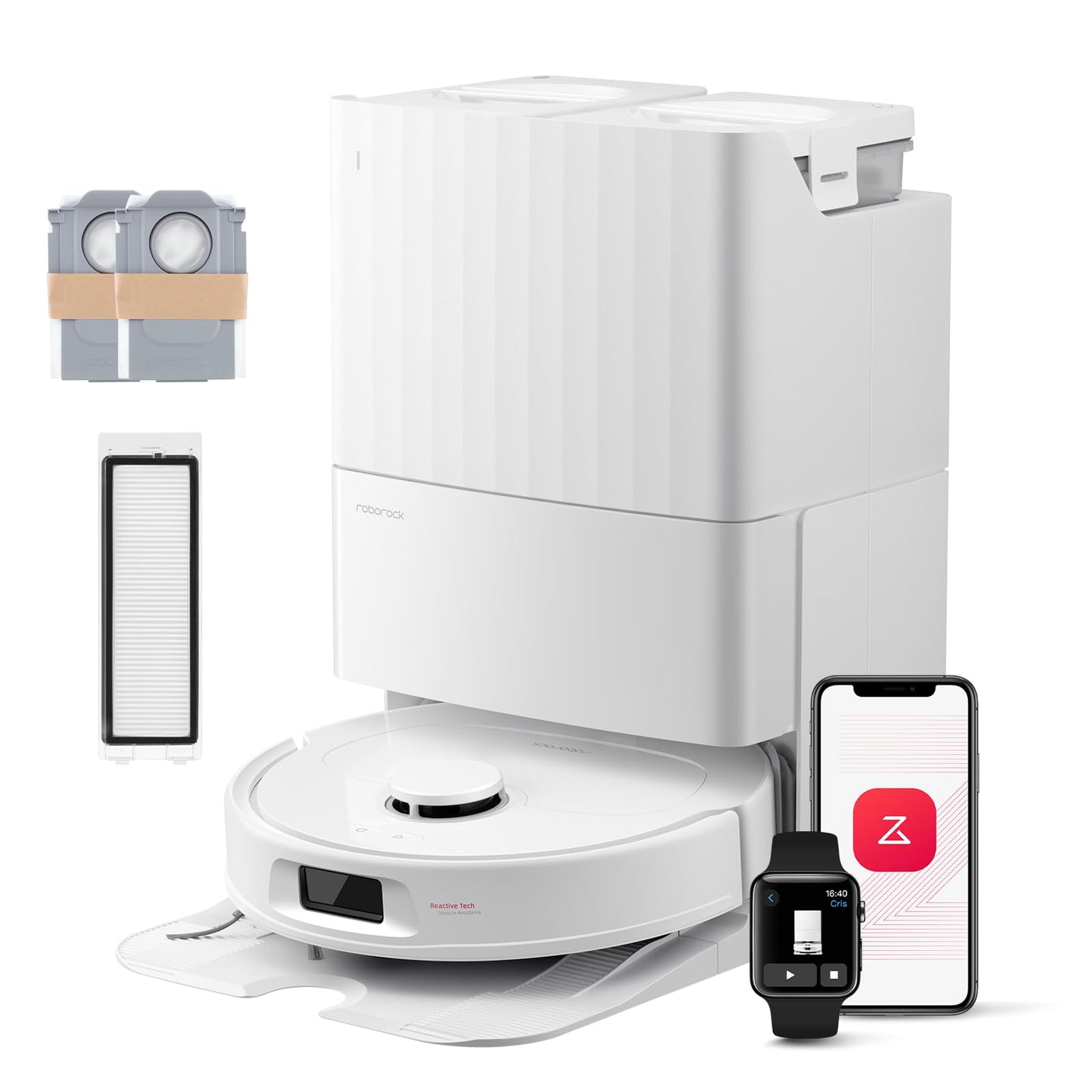 roborock QV 35S Set Robot Aspirador, Succión HyperForce de 10000 Pa con Base Multifuncional, Cepillos Dobles Antienredos