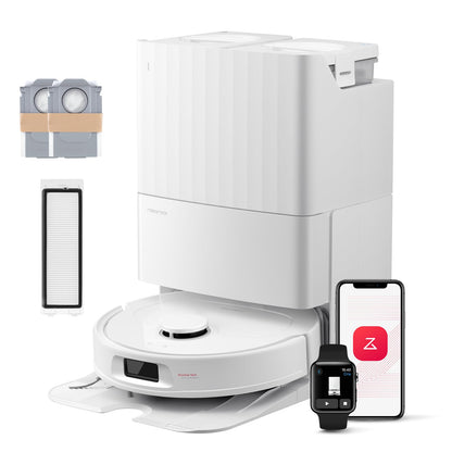 roborock QV 35S Set Robot Aspirador, Succión HyperForce de 10000 Pa con Base Multifuncional, Cepillos Dobles Antienredos