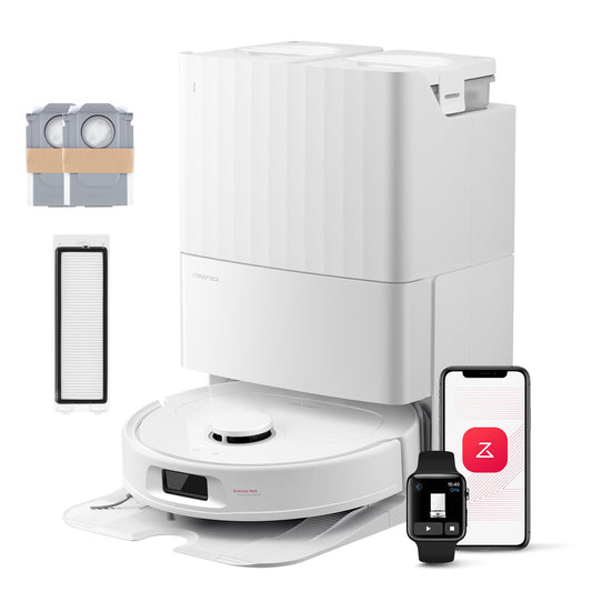 roborock QV 35S Set Robot Aspirador, Succión HyperForce de 10000 Pa con Base Multifuncional, Cepillos Dobles Antienredos