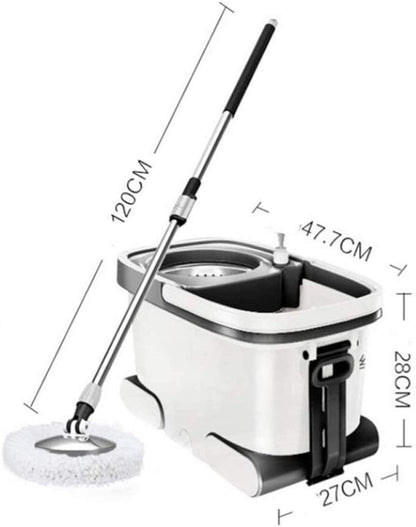 Juego De Fregona Y Cubeta, Cubo De Fregona Giratorio Plano De Microfibra Cubo Giratorio con Ruedas con Control De Humedad En El Piso; Limpieza Más Rápida; Microfibra De Fácil Manejo