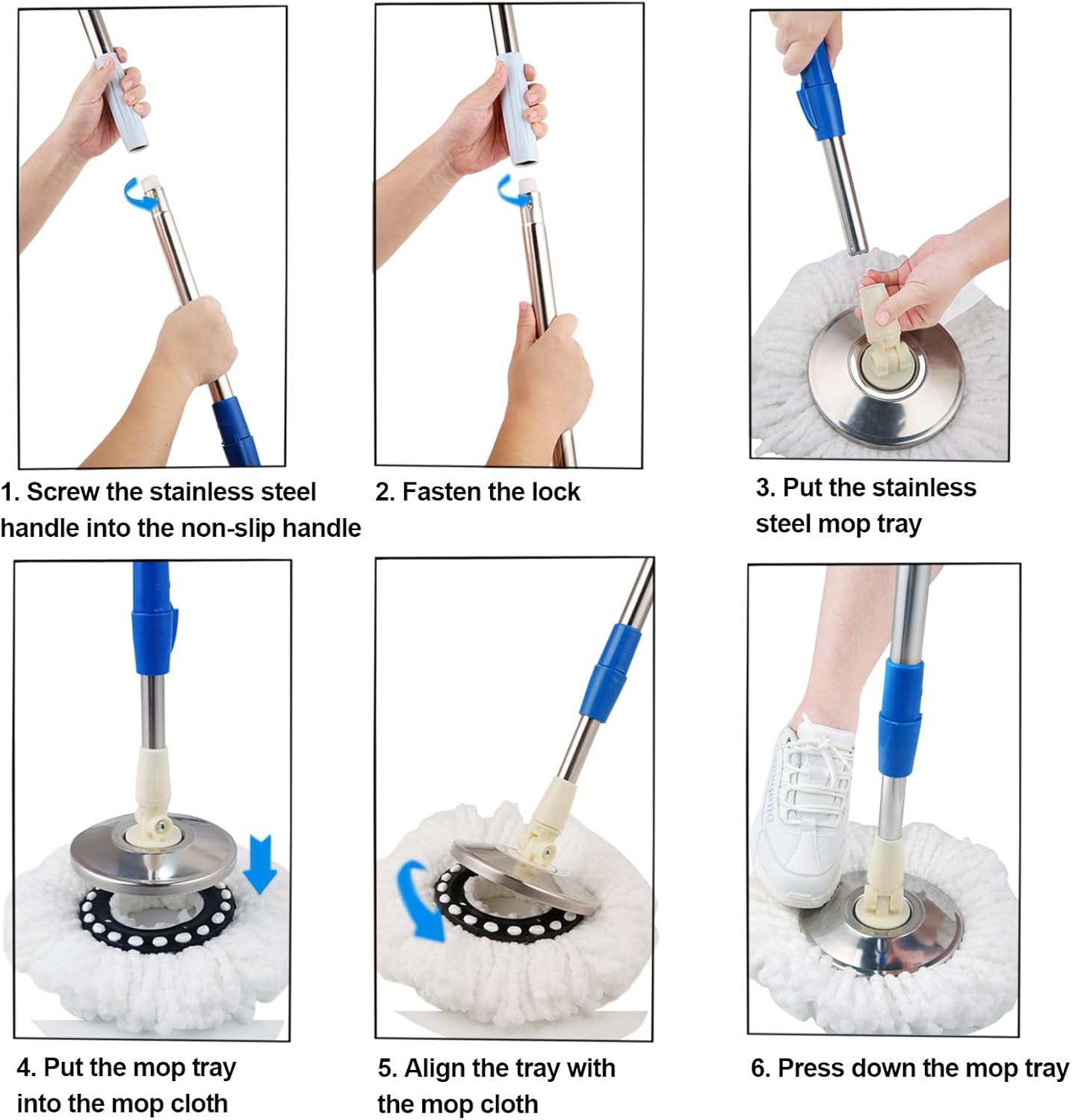 Trapeador giratorio y cubo con juego de escurridor, sistema de cubo giratorio de 360° con 3 cabezales de repuesto de fregona de microfibra y mango ajustable de acero inoxidable de 61 pulgadas para