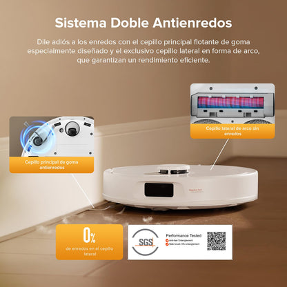 roborock QV 35S Set Robot Aspirador, Succión HyperForce de 10000 Pa con Base Multifuncional, Cepillos Dobles Antienredos