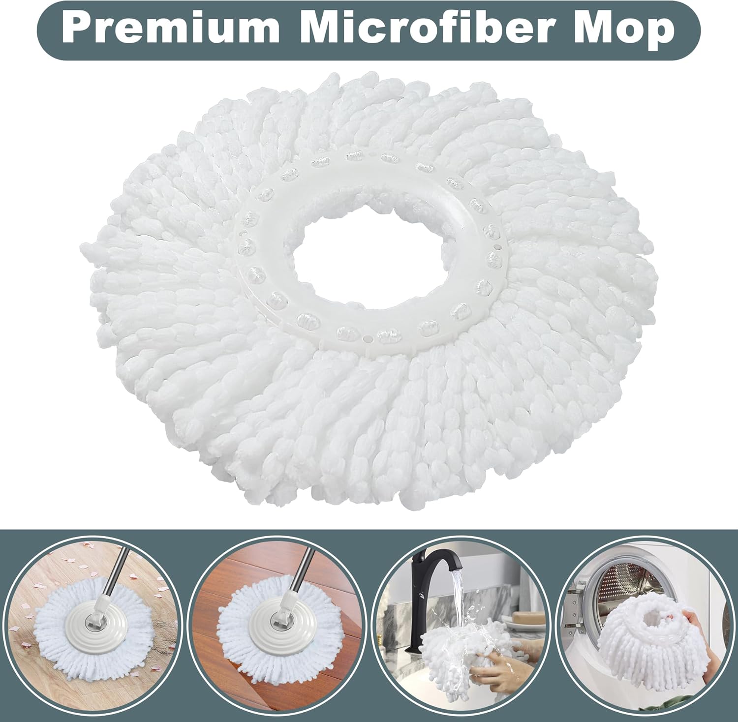 Mopa y cubo con juego de escurridor, sistema de fregona giratoria y cubo, fregonas para limpieza de suelos, herramientas de suministros para el hogar con 6 recambios de repuesto, mango extendido de 61