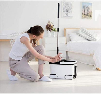 Juego De Fregona Y Cubeta, Cubo De Fregona Giratorio Plano De Microfibra Cubo Giratorio con Ruedas con Control De Humedad En El Piso; Limpieza Más Rápida; Microfibra De Fácil Manejo