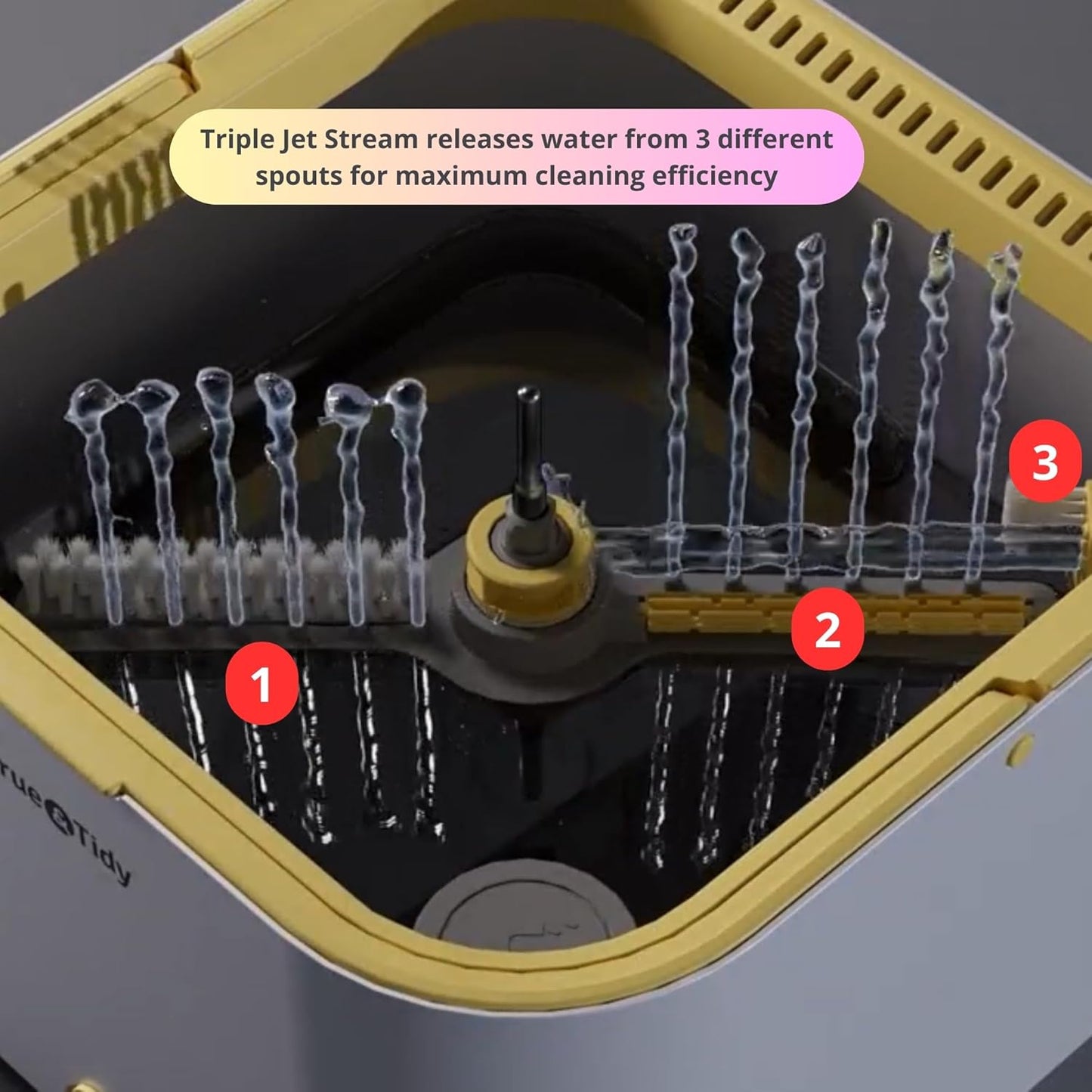 Sistema de fregona giratoria y cubo PRO con cubo interior desmontable, separa el agua limpia y sucia, autónomo, cabezal cuadrado plegable, flujo de chorro triple con cepillo oculto, 2 almohadillas