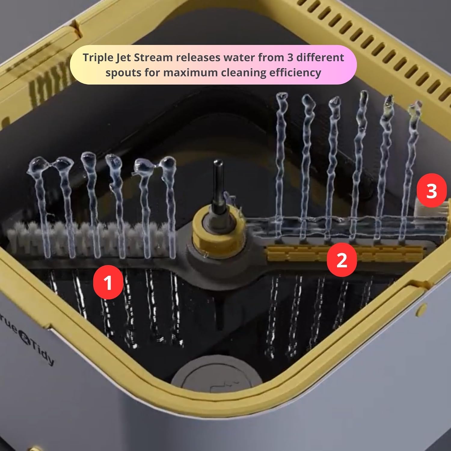 Sistema de fregona giratoria y cubo PRO con cubo interior desmontable, separa el agua limpia y sucia, autónomo, cabezal cuadrado plegable, flujo de chorro triple con cepillo oculto, 2 almohadillas