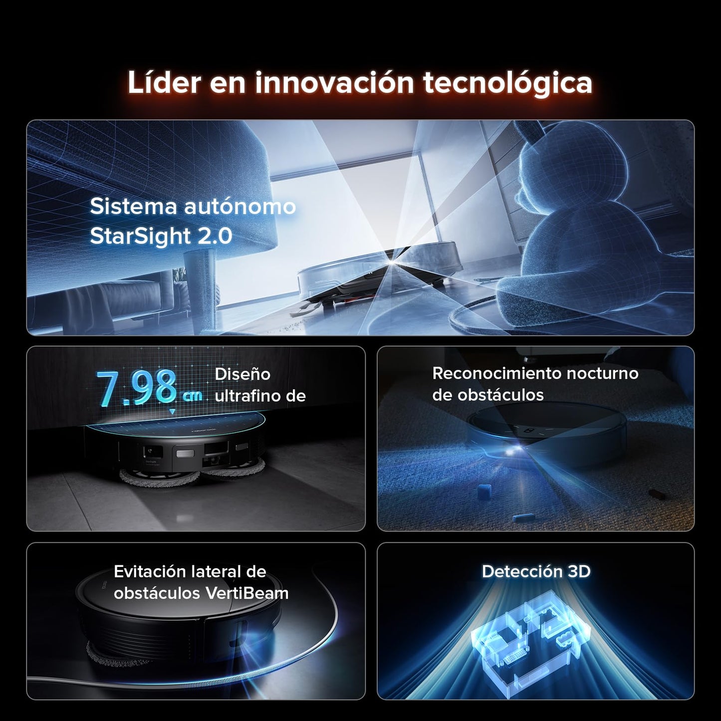 roborock Saros 10R Robot Aspirador 22000Pa Succión con mopa, Cuerpo Ultrafino de 7,98 cm, Obstáculo Extremo de 4 cm, Sin enredos