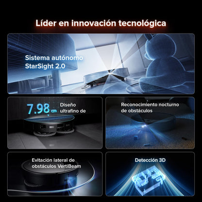 roborock Saros 10R Robot Aspirador 22000Pa Succión con mopa, Cuerpo Ultrafino de 7,98 cm, Obstáculo Extremo de 4 cm, Sin enredos