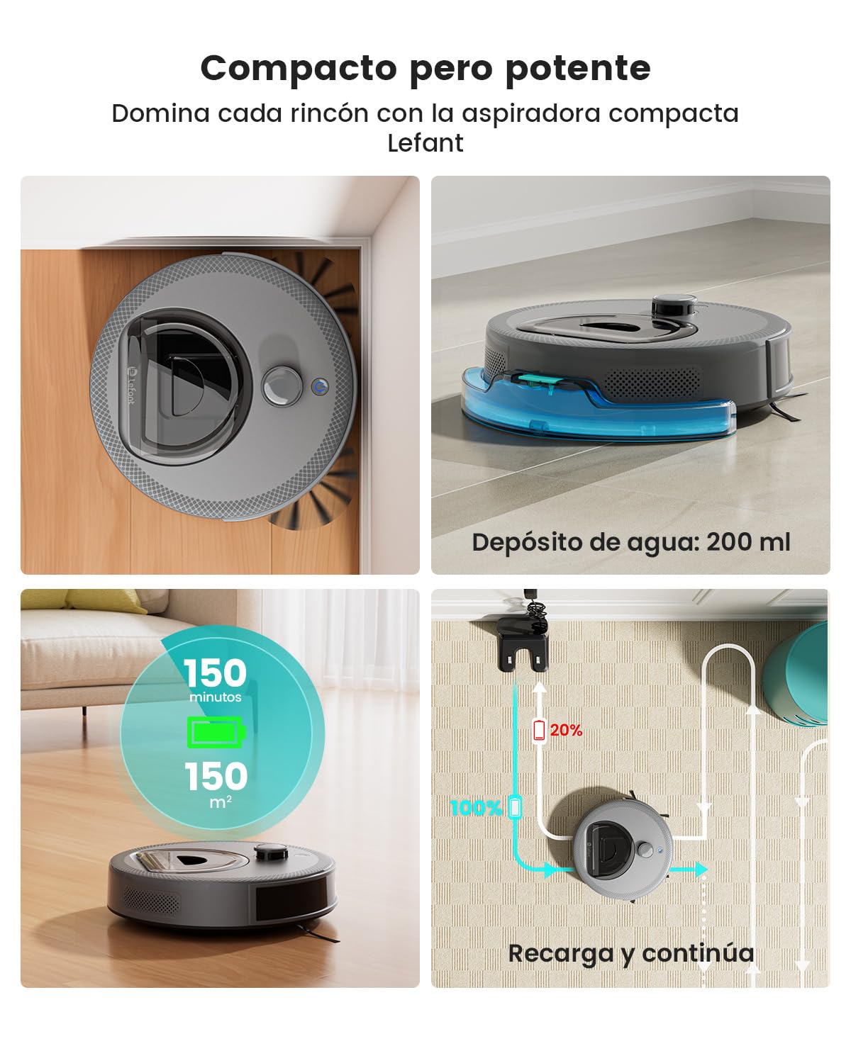 LEFANT M330 Pro Robot Aspirador y Fregasuelos con Mapeo 3 en 1, Navegación dToF, 5000Pa, Diámetro 28cm, Evitación de Obstáculos PSD 190°
