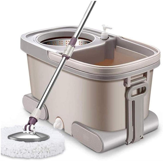 Juego De Fregona Y Cubeta, Cubo De Fregona Giratorio Plano De Microfibra Cubo Giratorio con Ruedas con Control De Humedad En El Piso; Limpieza Más Rápida; Microfibra De Fácil Manejo