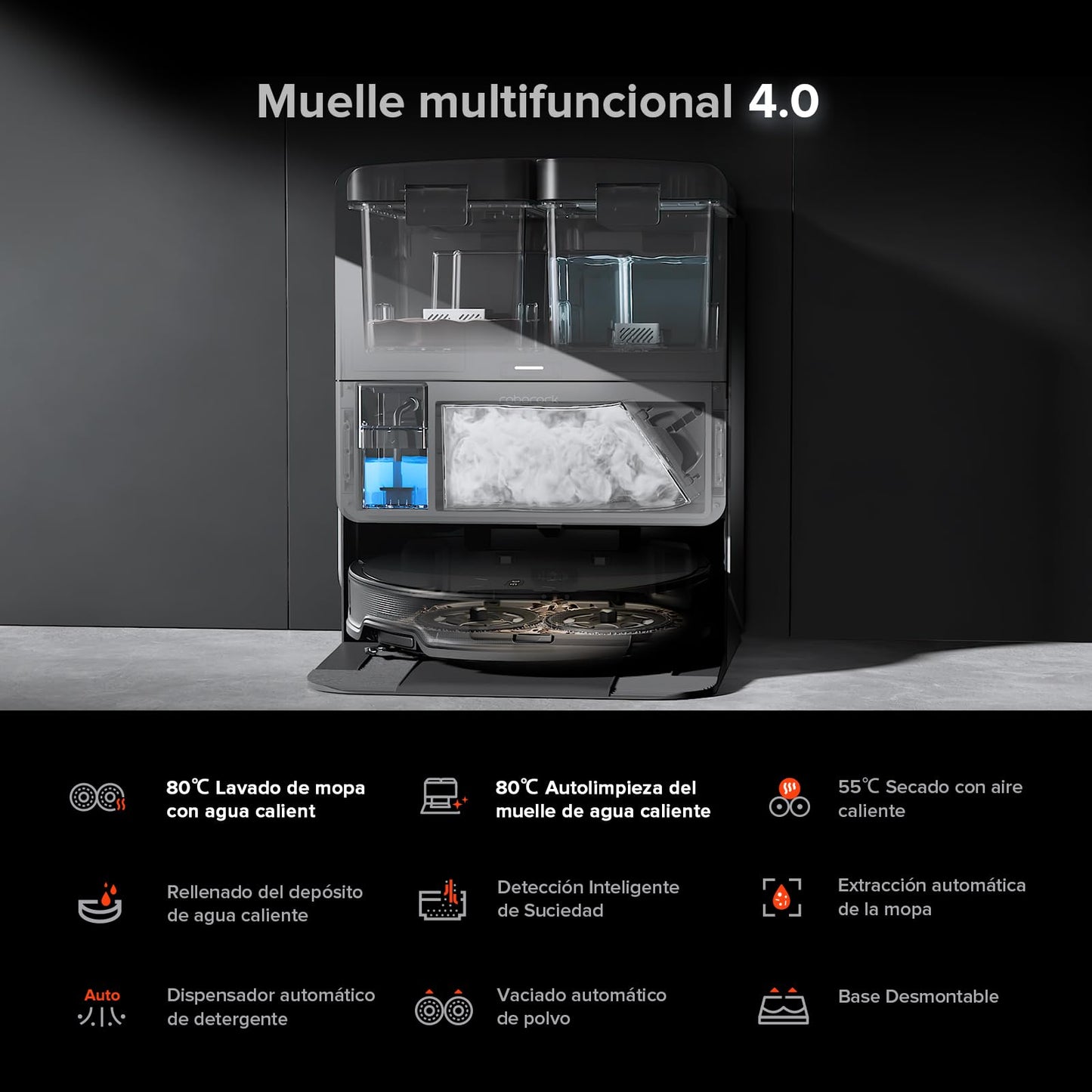 roborock Saros 10R Robot Aspirador 22000Pa Succión con mopa, Cuerpo Ultrafino de 7,98 cm, Obstáculo Extremo de 4 cm, Sin enredos