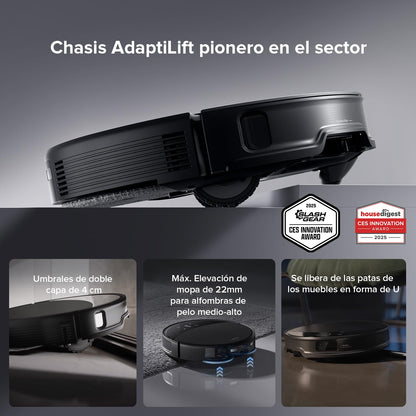 roborock Saros 10R Robot Aspirador 22000Pa Succión con mopa, Cuerpo Ultrafino de 7,98 cm, Obstáculo Extremo de 4 cm, Sin enredos