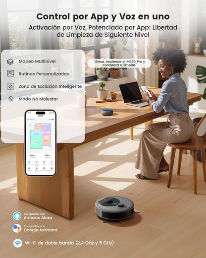 LEFANT M330 Pro Robot Aspirador y Fregasuelos con Mapeo 3 en 1, Navegación dToF, 5000Pa, Diámetro 28cm, Evitación de Obstáculos PSD 190°