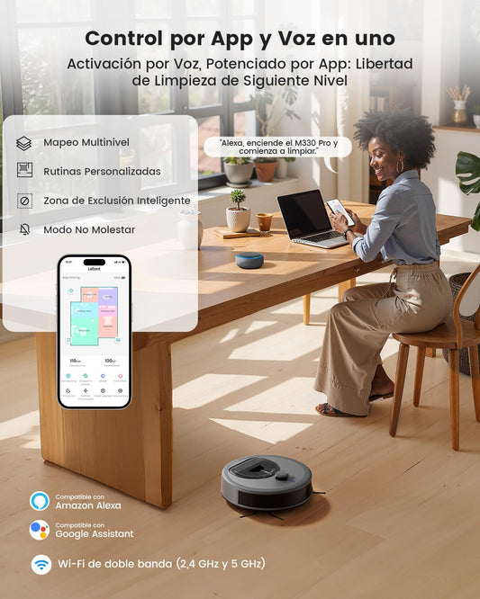 LEFANT M330 Pro Robot Aspirador y Fregasuelos con Mapeo 3 en 1, Navegación dToF, 5000Pa, Diámetro 28cm, Evitación de Obstáculos PSD 190°