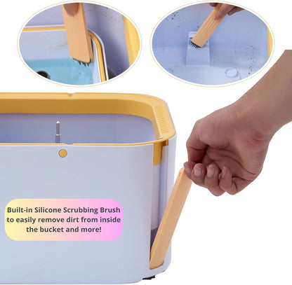 Sistema de fregona giratoria y cubo PRO con cubo interior desmontable, separa el agua limpia y sucia, autónomo, cabezal cuadrado plegable, flujo de chorro triple con cepillo oculto, 2 almohadillas