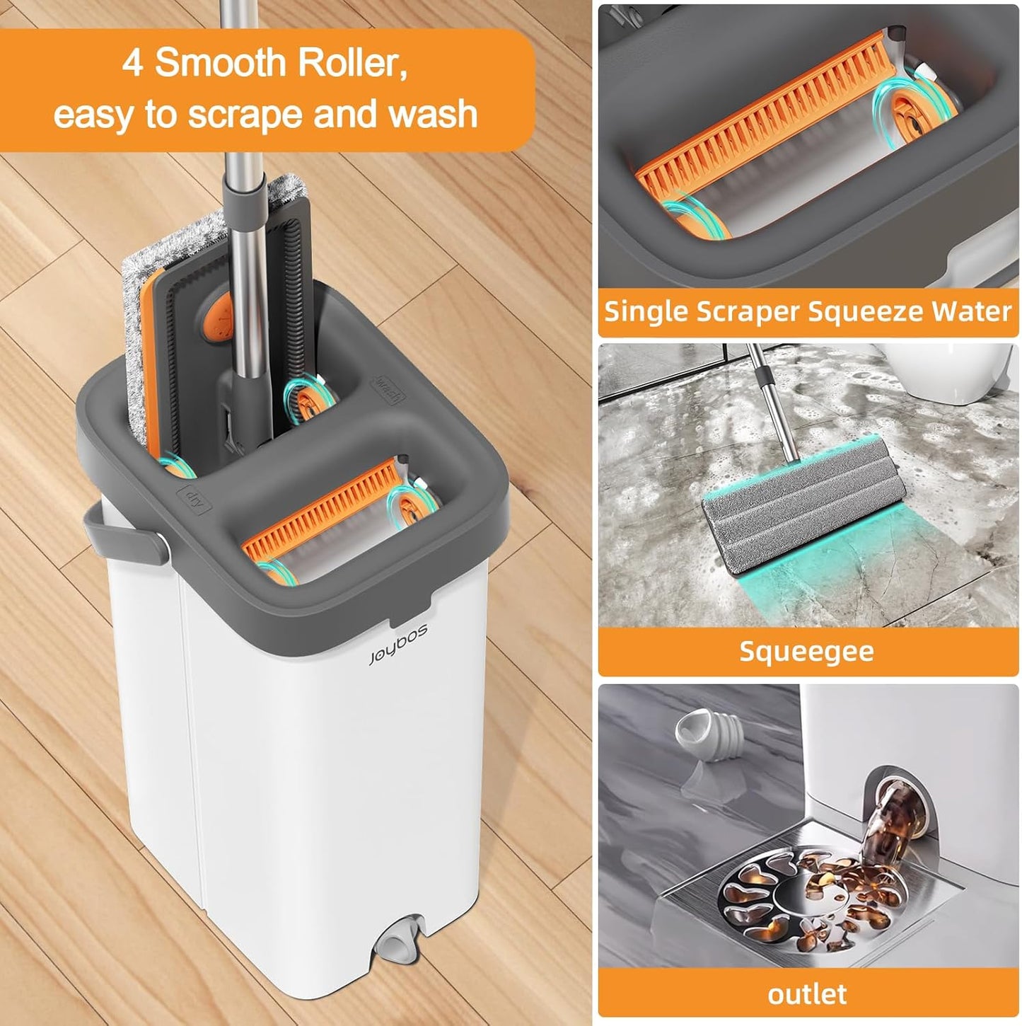 Juego de fregona y cubo con escurridor para el hogar, juego de fregona plana y cubo con 3 almohadillas de microfibra lavables, trapeador húmedo y seco con mango largo, limpiador de pared para todo