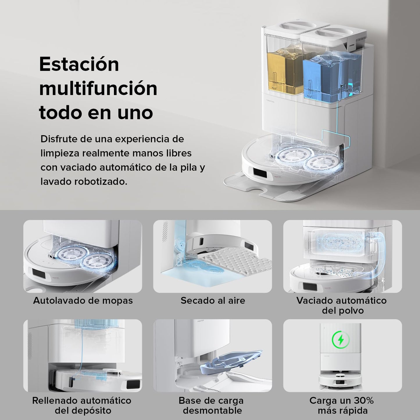 roborock Robot Aspirador QV 35A Set, 8000Pa de succión, Dos mopas giratorias elevables, cepillos antienredos