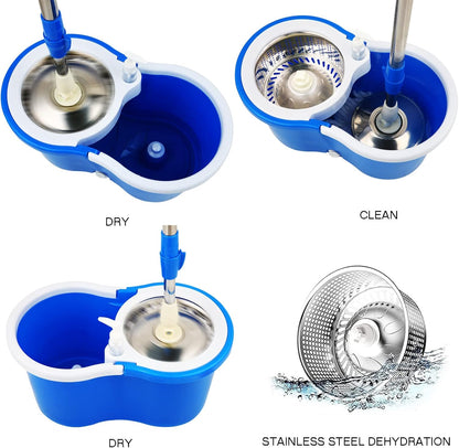 Sistema de fregona y cubo giratorio, fregona giratoria de microfibra 360 y cubo con juego de escurridor y mango extendido de 61 pulgadas, cubo de fregona con 3 recambios de cabezal de repuesto para