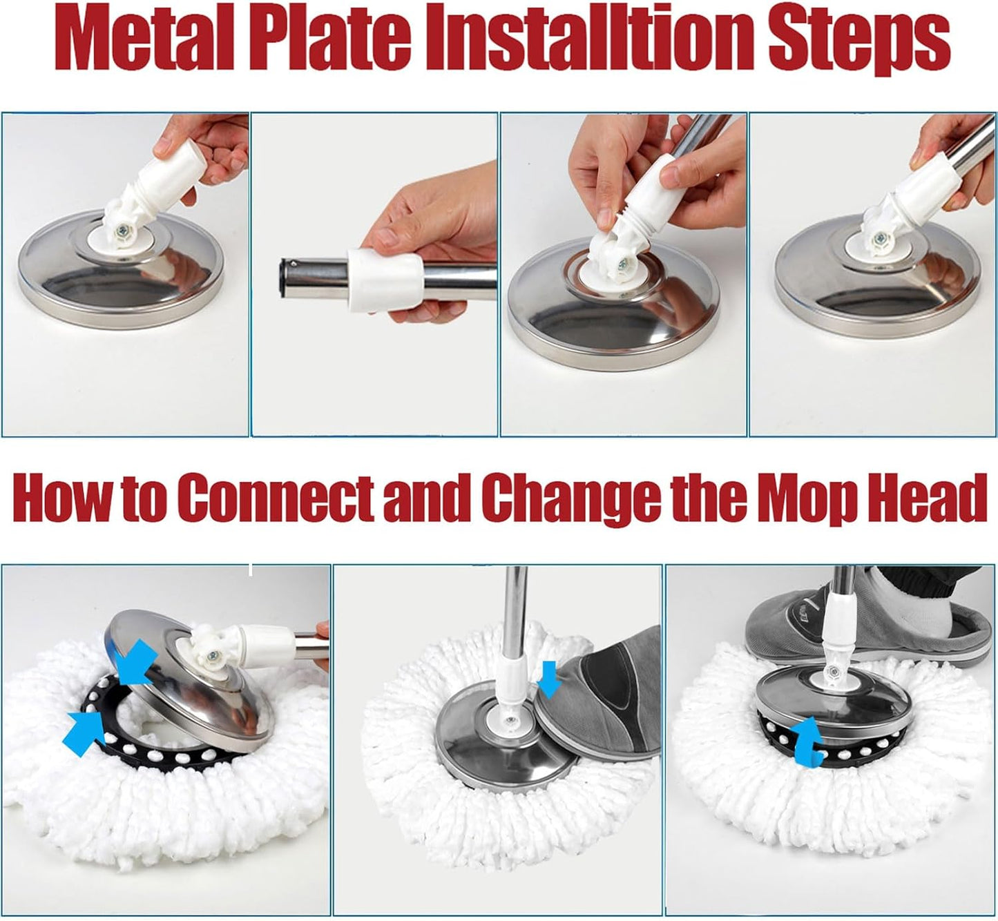 Mopa giratoria y cubo con juego de escurridor, sistema de cubo de fregona de cabeza giratoria de 360° con 3 recambios de fregona de microfibra en húmedo y seco, adecuado para oficina y uso doméstico,