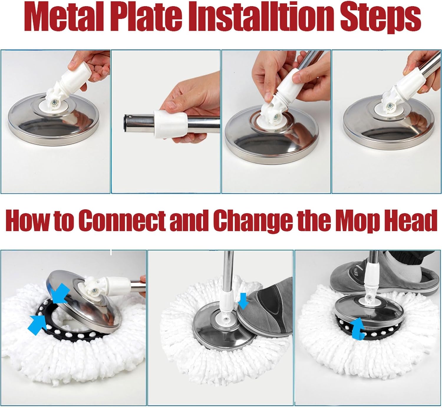 Mopa giratoria y cubo con juego de escurridor, sistema de cubo de fregona de cabeza giratoria de 360° con 3 recambios de fregona de microfibra en húmedo y seco, adecuado para oficina y uso doméstico,