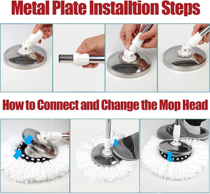 Mopa giratoria y cubo con juego de escurridor, sistema de cubo de fregona de cabeza giratoria de 360° con 3 recambios de fregona de microfibra en húmedo y seco, adecuado para oficina y uso doméstico,