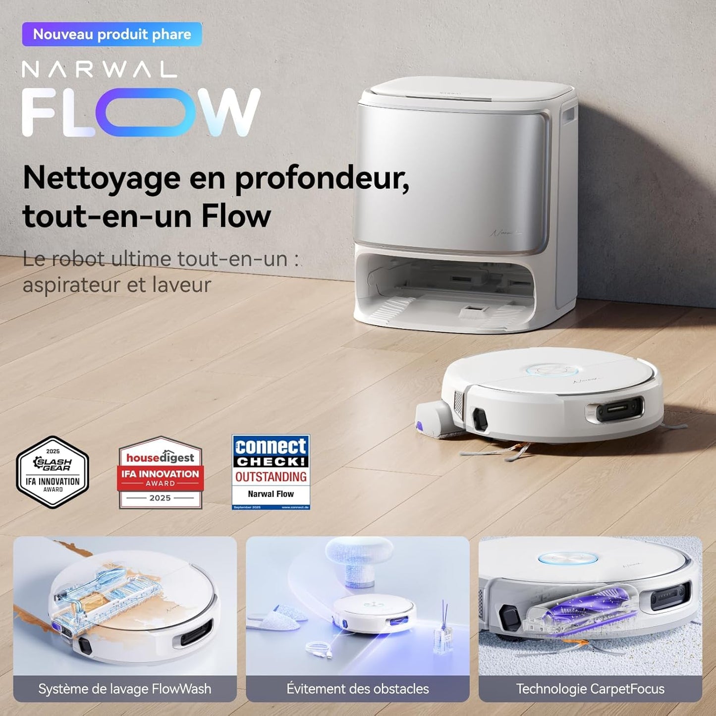 NARWAL Flow Robot Aspirador y Fregasuelos Todo en Uno, Sistema FlowWash de Autolimpieza, 22.000Pa de Succión