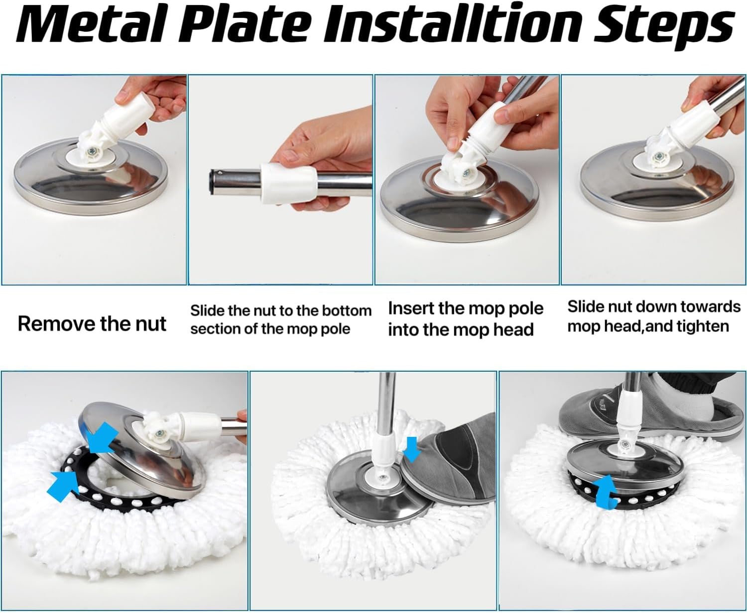 Juego de fregona y cubo con escurridor, fregona giratoria de microfibra de 360° con cubo y cabezales de fregona dobles, fregona giratoria autoescurrida, mango telescópico, fácil de fregona