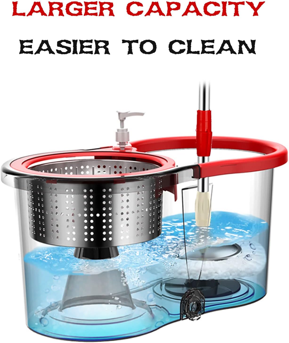 Juego de fregona y cubo con escurridor, fregona giratoria de microfibra de 360° con cubo y cabezales de fregona dobles, fregona giratoria autoescurrida, mango telescópico, fácil de fregona