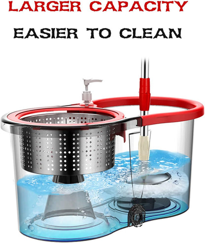 Juego de fregona y cubo con escurridor, fregona giratoria de microfibra de 360° con cubo y cabezales de fregona dobles, fregona giratoria autoescurrida, mango telescópico, fácil de fregona