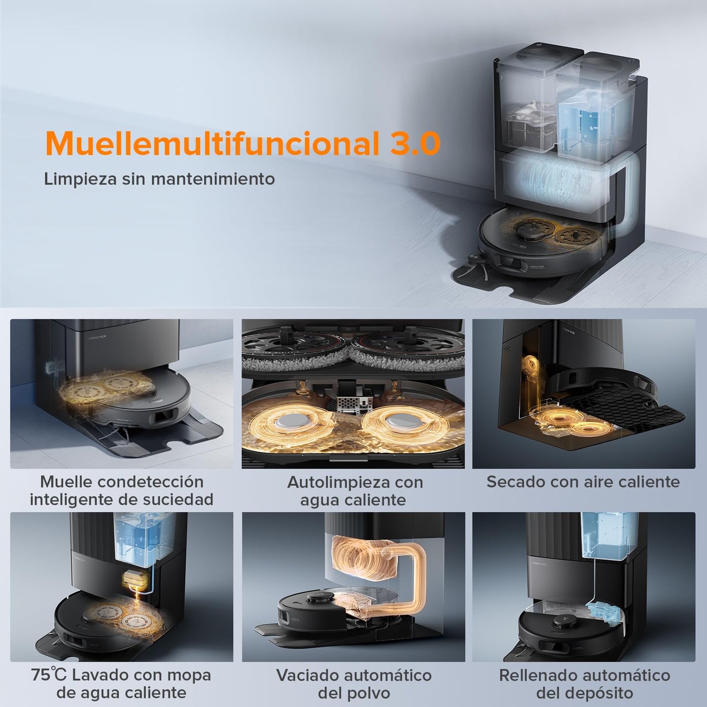 roborock Qrevo Edge S5A Robot Aspirador y Fregasuelos 18.500 Pa, Sin Enredos, FlexiArm Cepillo Lateral y Mopa