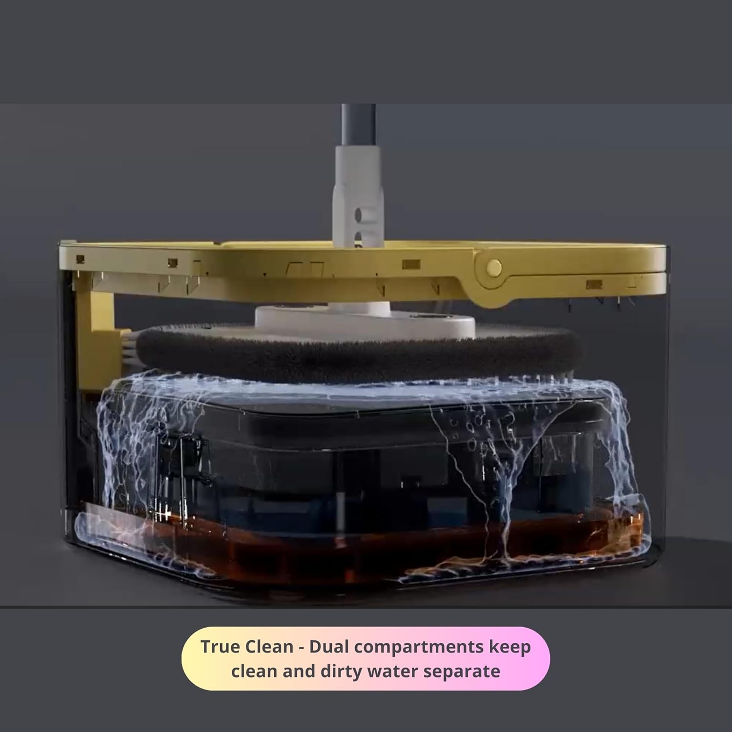 Sistema de fregona giratoria y cubo PRO con cubo interior desmontable, separa el agua limpia y sucia, autónomo, cabezal cuadrado plegable, flujo de chorro triple con cepillo oculto, 2 almohadillas