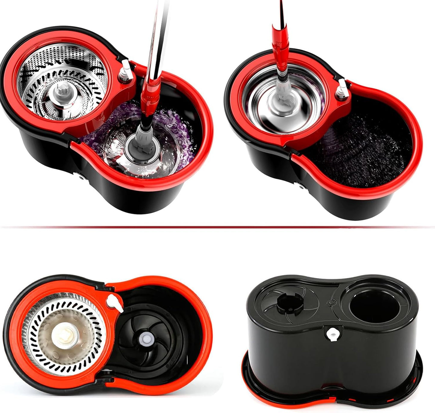 Juego de fregona y cubo con escurridor, fregona giratoria de microfibra de 360° con cubo y cabezales de fregona dobles, fregona giratoria autoescurrida, mango telescópico, fácil de fregona