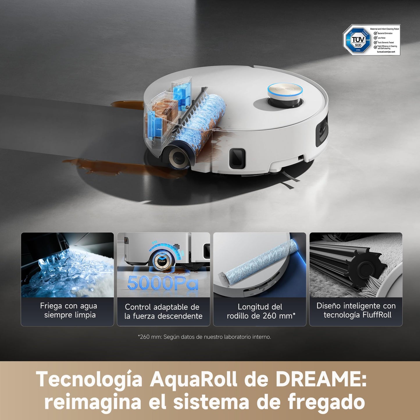 DREAME Aqua10 Ultra Roller Complete, Robot Aspirador, Autolimpieza del Rodillo, Supera Obstáculos de 8 cm