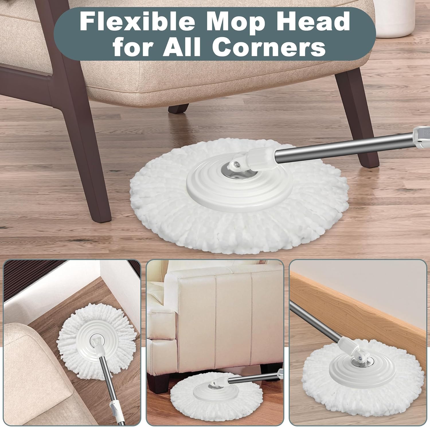 Mopa y cubo con juego de escurridor, sistema de fregona giratoria y cubo, fregonas para limpieza de suelos, herramientas de suministros para el hogar con 6 recambios de repuesto, mango extendido de 61