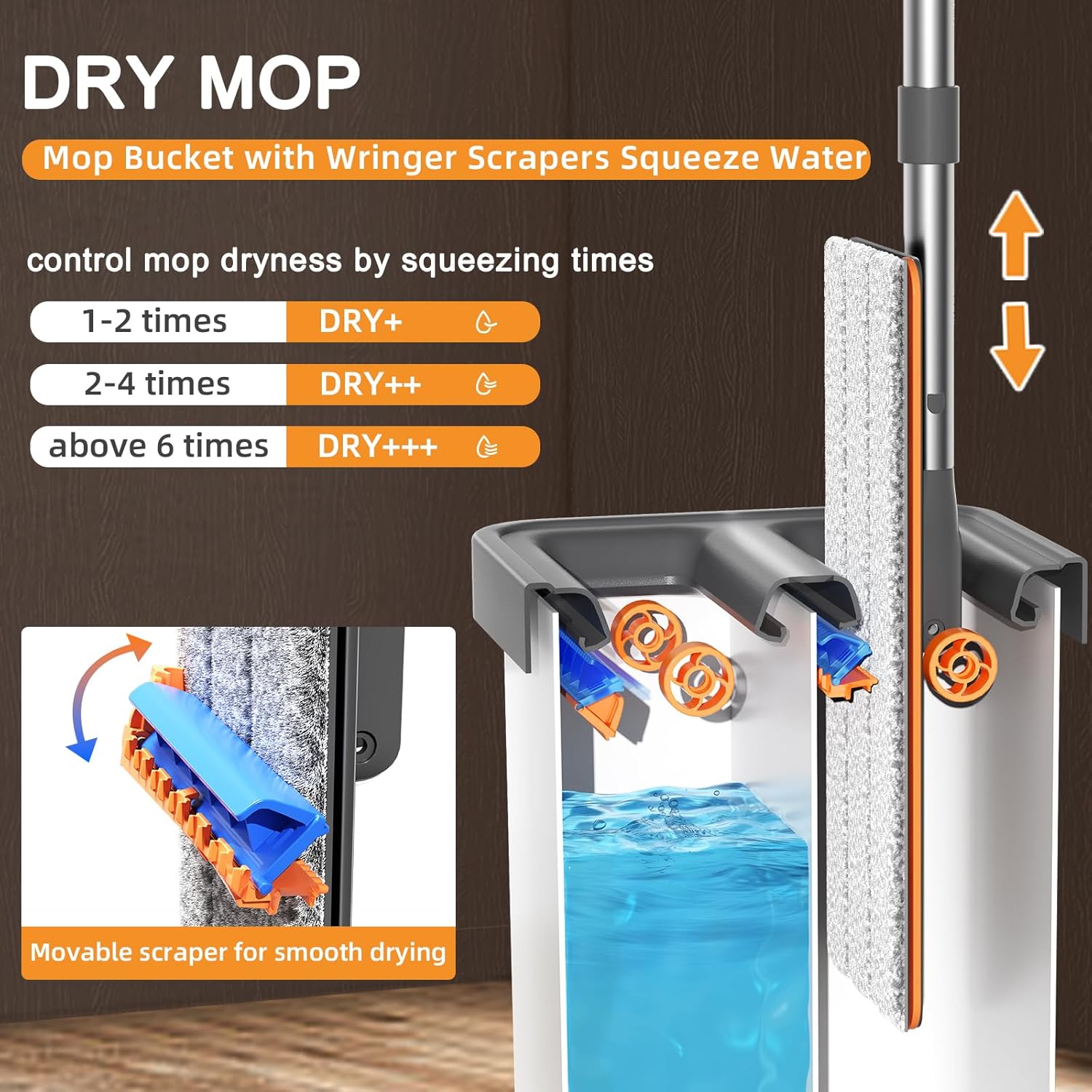 Juego de fregona y cubo con escurridor para el hogar, juego de fregona plana y cubo con 3 almohadillas de microfibra lavables, trapeador húmedo y seco con mango largo, limpiador de pared para todo