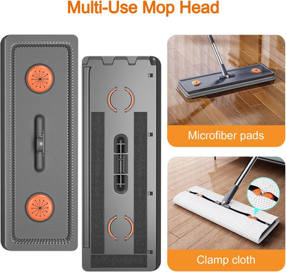 Juego de fregona y cubo con escurridor para el hogar, juego de fregona plana y cubo con 3 almohadillas de microfibra lavables, trapeador húmedo y seco con mango largo, limpiador de pared para todo