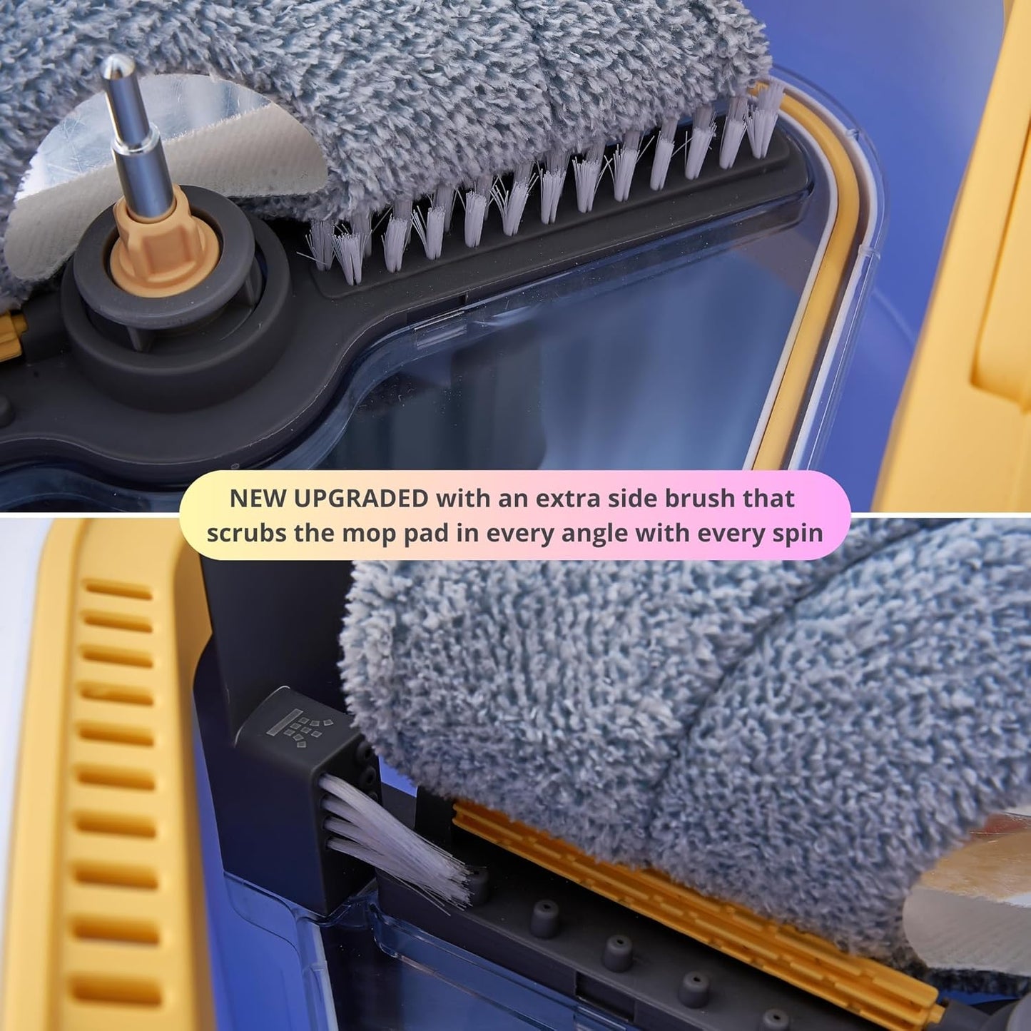 Sistema de fregona giratoria y cubo PRO con cubo interior desmontable, separa el agua limpia y sucia, autónomo, cabezal cuadrado plegable, flujo de chorro triple con cepillo oculto, 2 almohadillas