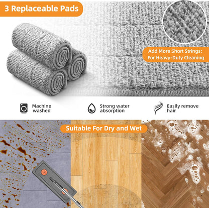 Juego de fregona y cubo con escurridor para el hogar, juego de fregona plana y cubo con 3 almohadillas de microfibra lavables, trapeador húmedo y seco con mango largo, limpiador de pared para todo